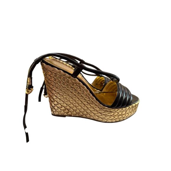 Coach Platform Wedges in Black & Gold. Size 7.5 - Picture 1 of 8
